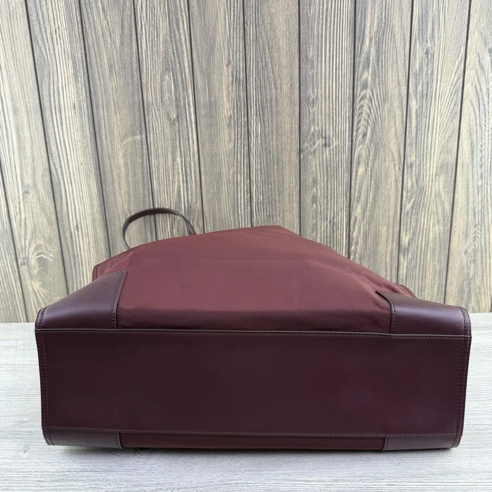 Tory Burch Ella Large Tote Bag Burgundy Nylon Leather Logo Shoulder Handbag